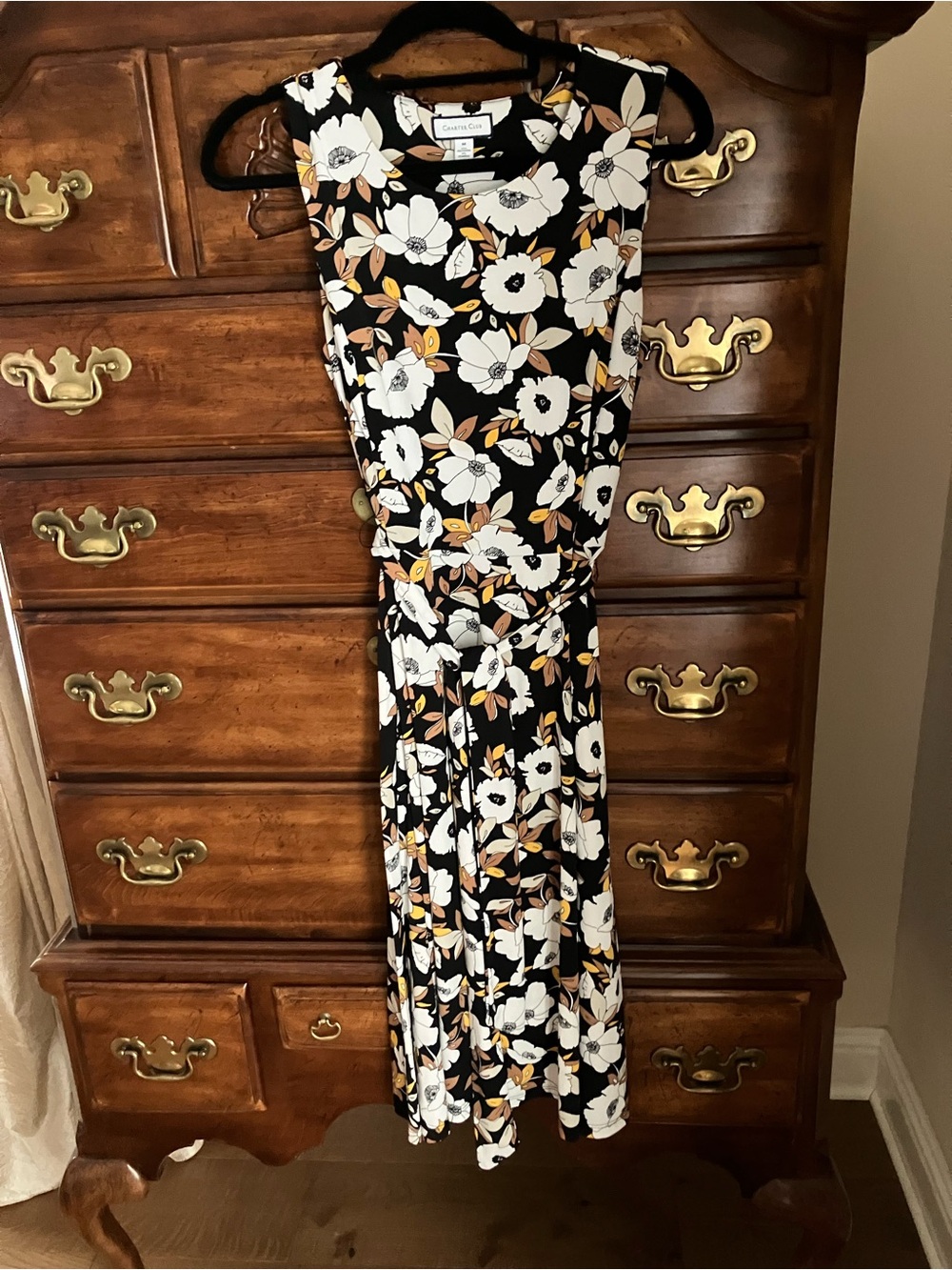Charter Club Black Floral Sleeveless Midi Dress